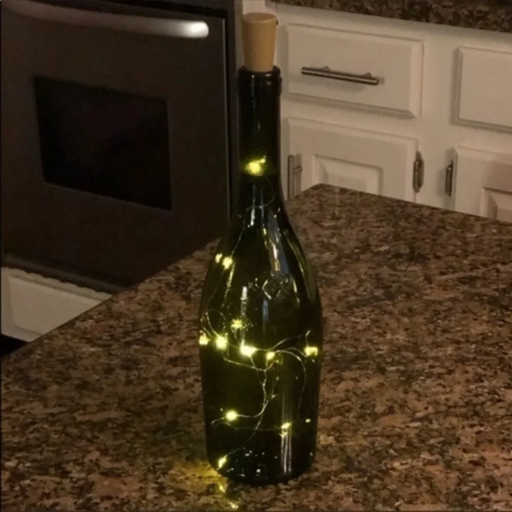 Fairy lights in wine bottle